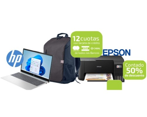 Notebook HP 15.6" i3 / 8GB / SSD256GB + Impresora MF EPSON MULTIFUNCION L3210 SIST CONTINUO + Mochila de Regalo